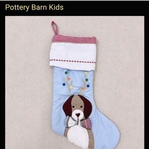 New Pottery Barn Kids Dog w/ Antlers Blue Quilted Christmas Stocking PBK
